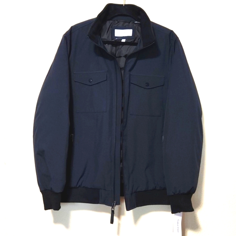 NWT! Calvin Klein Infinite Stretch Water Resistant Bomber Jacket Blue Medium - Picture 16 of 16
